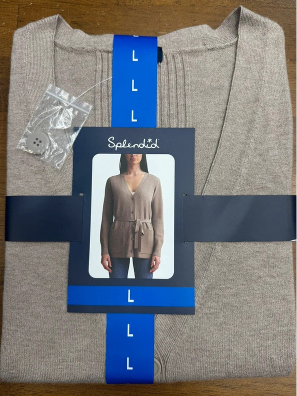 Splendid Taupe Viscose Polyester Belted Cardigan Size Large